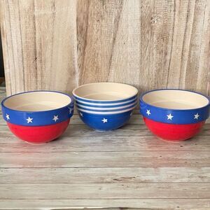 NWT 3,Pc Ceramic Red White Blue Patriotic Shinny beautiful food Container Set